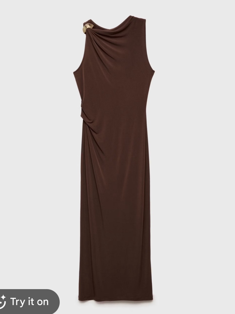 Draped Sleeveless Maxi Dress in Dark Brown with Metallic Detail